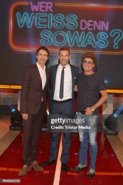 Ingolf Lueck, Kai Pflaume and Atze Schroeder during the phot call to the TV show 'Wer weiss denn sowas XXL' on June 26, 2018 in Hamburg, Germany.