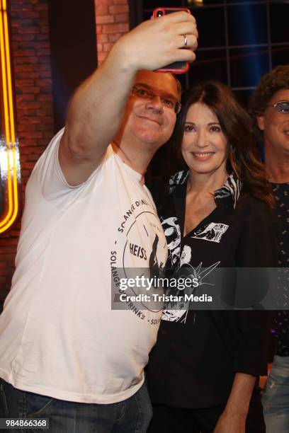 Elton and Iris Berben during the phot call to the TV show 'Wer weiss denn sowas XXL' on June 26, 2018 in Hamburg, Germany.