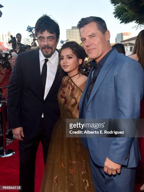 Actors Benicio del Toro, Isabella Moner and Josh Brolin attend the premiere of Columbia Pictures' "Sicario: Day Of The Soldado" at Regency Village...