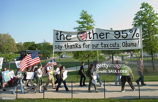 Group of supporters of US President Barack Obama that call themselves "The Other 95 Percent," hold a counter rally to the Tea Party's rally on the...