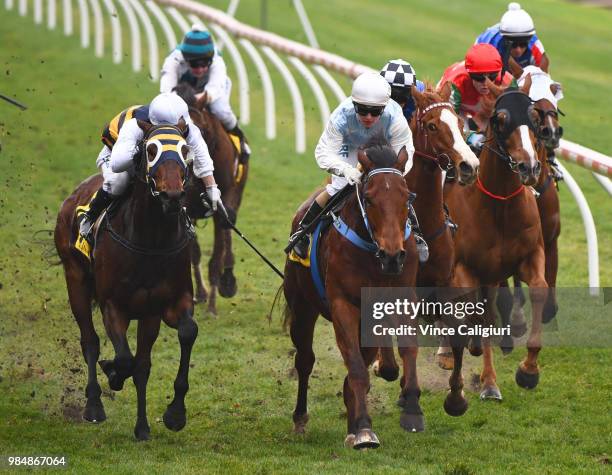 Kate Walters riding Brigadier wins Race 4 during Melbourne racing at Moonee Valley Racecourse on June 27, 2018 in Melbourne, Australia.