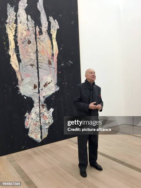 German artist Georg Baselitz walks through his exhibition at the Fondation Beyeler in Riehen near Basel, Switzerland, 19 January 2018. The Fondation...