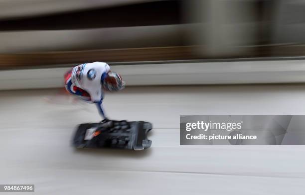 Norway's Alex Hanssen launches into the race at the Skeleton World Cup men's singles in Schoenau/Koenigssee, Germany, 19 January 2018. Photo: Andreas...