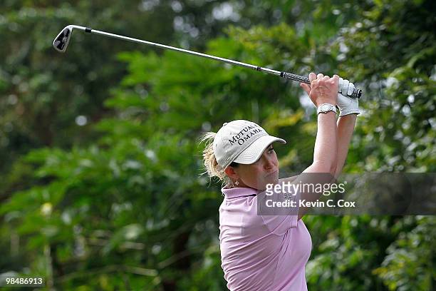 Cristie Kerr of the United States tees off the fourth hole during the third round of The Mojo 6 Jamaica LPGA Invitational at Cinnamon Hill Golf...