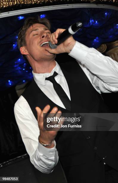 Actor and singer Lee Ryan performs onstage during 'The Heavy' film premiere after party at the Cafe de Paris on April 15, 2010 in London, England.