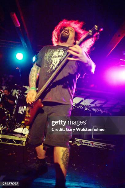 Shane Embury of Napalm Death performs on stage at the Corporation on April 15, 2010 in Sheffield, England.