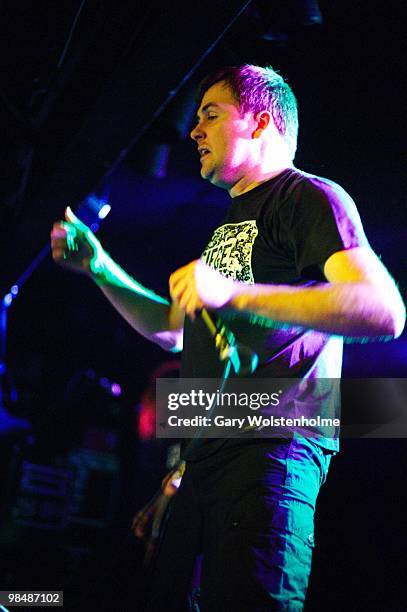 Mark Greenway of Napalm Death performs on stage at the Corporation on April 15, 2010 in Sheffield, England.