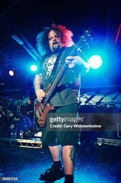 Shane Embury of Napalm Death performs on stage at the Corporation on April 15, 2010 in Sheffield, England.