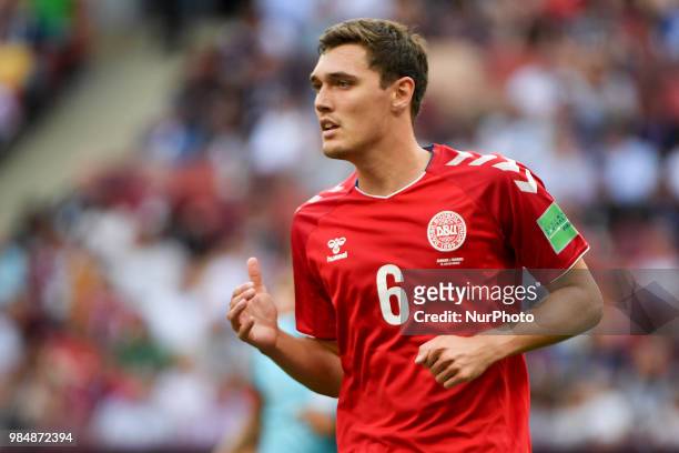 Andreas Christensen of Denmark looks on during the 2018 FIFA World Cup Group C match between Denmark and France at Luzhniki Stadium in Moscow, Russia...