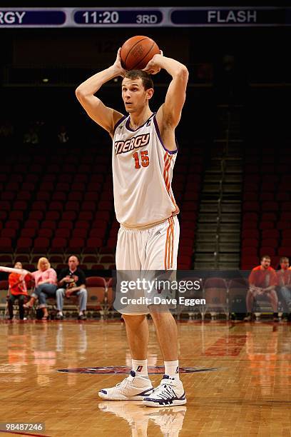 Pat Carroll of the Iowa Energy looks to pass in the game against the Utah Flash during Game Three of the D-League playoff game on April 11, 2010 at...