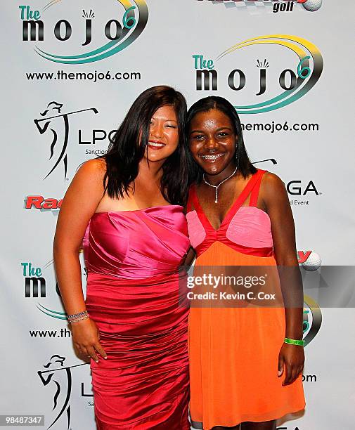 Christina Kim and Mariah Stackhouse, both of the United States, pose for a photo during the Red Carpet "Hollywood" Mojo 6 Kick-off Party sponsored by...