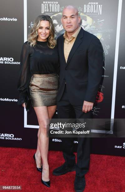 Tito Ortiz and Amber Nicole Miller attend Columbia Pictures' "Sicario: Day Of The Soldado" Premiere at Westwood Regency Theater on June 26, 2018 in...