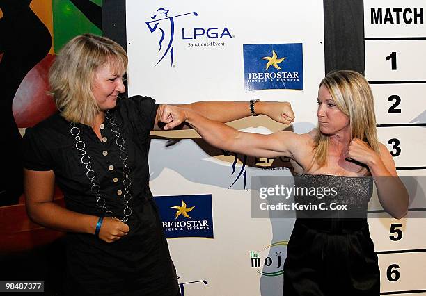 Anna Nordqvist of Sweden and Kristy McPherson of the United States pose for a photo during the Red Carpet "Hollywood" Mojo 6 Kick-off Party sponsored...