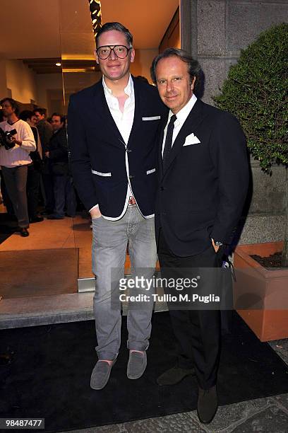 Giles Deacon and Andrea della Valle attend the Fay "Double Life" launch as part of the 2010 Milan International Furniture Fair, on April 15, 2010 in...
