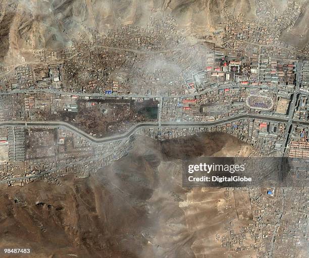 This is a satellite image of Yushu, China post earthquake, taken on April 15, 2010. China's leaders have urged rescuers to make "all-out efforts to...