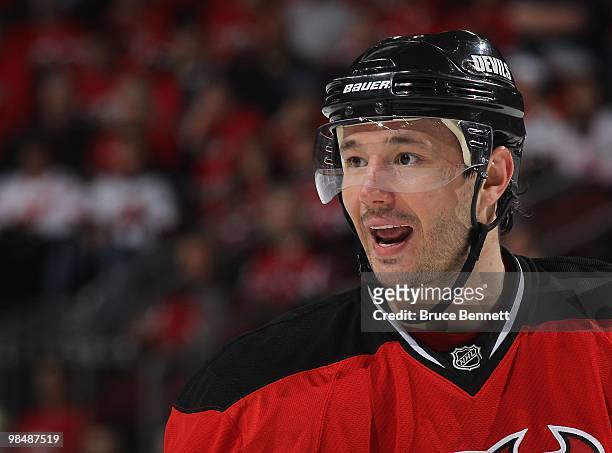 Ilya Kovalchuk of the New Jersey Devils skates against the Philadelphia Flyers in Game One of the Eastern Conference Quarterfinals during the 2010...