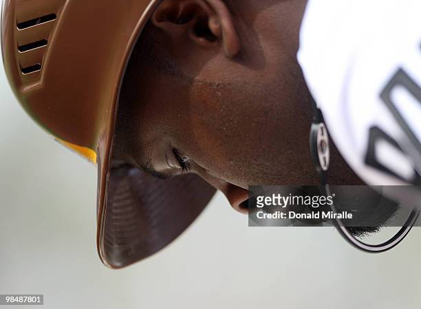 Tony Gwynn of the San Diego Padres prepares to bat against the Atlanta Braves at Petco Park on April 15, 2010 in San Diego, California. All Major...