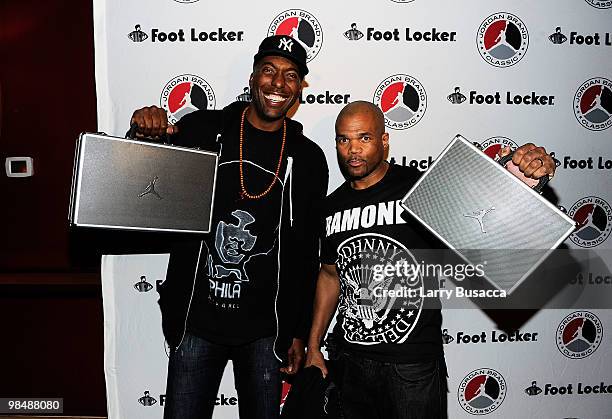 Former basketball player John Salley and rapper Darryl "DMC" McDaniels attend the 2010 Jordan Brand classic celebrity bowling event at Lucky Strike...