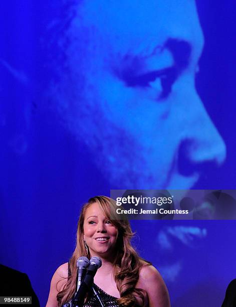 Singer Mariah Carey receives the James Brown Cultural Excellence Award during the 12th annual Keepers Of The Dream Awards at the Sheraton New York...