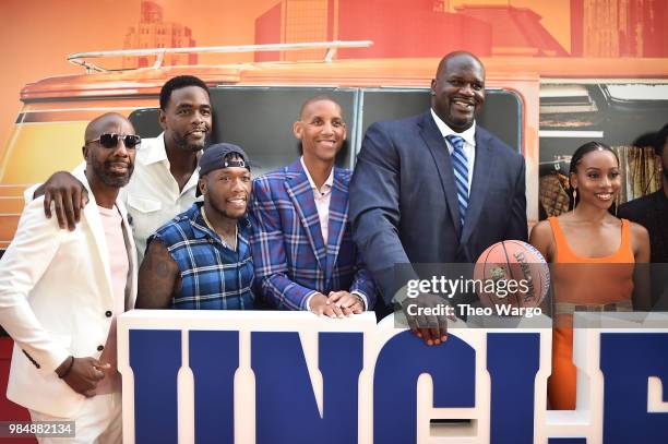 Smoove, Chris Webber, Nate Robinson, Reggie Miller, Shaquille O'Neal and Erica Ash attend the "Uncle Drew" New York Premiere on June 26, 2018 in New...