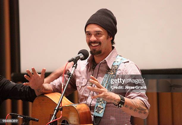 Musician Michael Franti performs at the Capitol Records Tower on April 15, 2010 in Los Angeles, California.