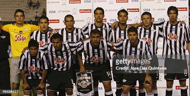 PLayers of Paraguay's Libertad pose for a photograph before a match against Blooming at Ramon Aguilera Costa Stadium on April 15, 2010 in Santa Cruz,...