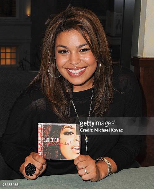 Singer Jordin Sparks signs copies of her new CD 'Battlefield' after performing at The Grove on April 15, 2010 in Los Angeles, California.
