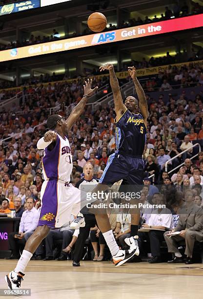 Smith of the Denver Nuggets puts up a shot during the NBA game against the Phoenix Suns at US Airways Center on April 13, 2010 in Phoenix, Arizona....