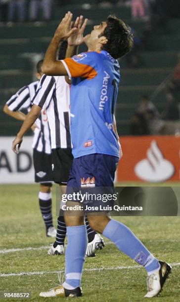 Luis Veira of Blooming in lament after missing a goal during a match against Libertad at Ramon Aguilera Costa Stadium on April 15, 2010 in Santa...