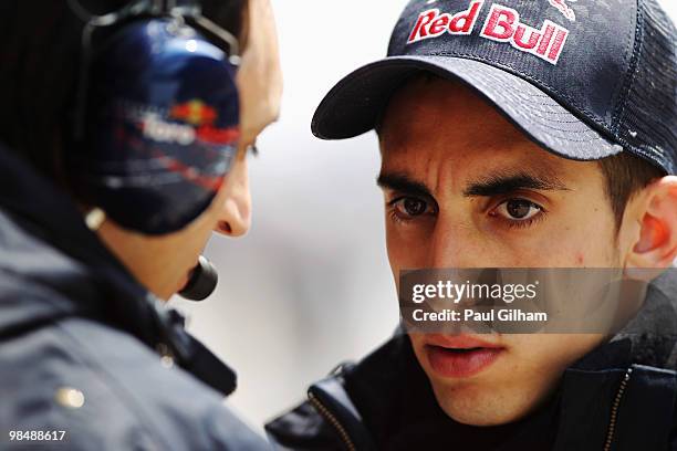 Sebastien Buemi of Switzerland and Scuderia Toro Rosso prepares to drive during practice for the Chinese Formula One Grand Prix at the Shanghai...