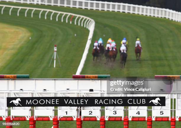 General view of the start of Race 6 during Melbourne racing at Moonee Valley Racecourse on June 27, 2018 in Melbourne, Australia.