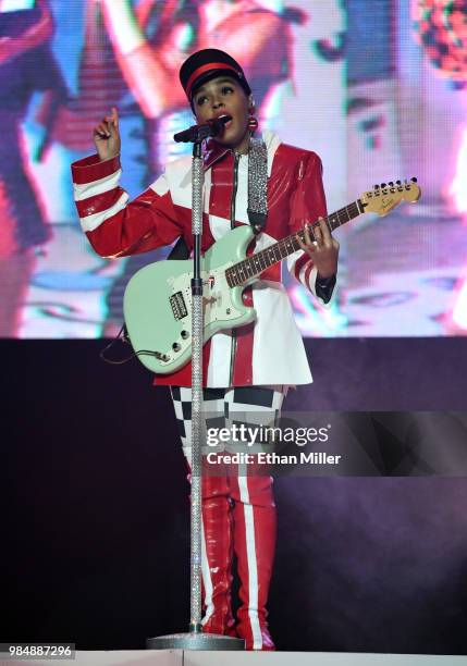 Singer/songwriter Janelle Monae performs during a stop of her Dirty Computer Tour at The Pearl concert theater at Palms Casino Resort on June 26,...