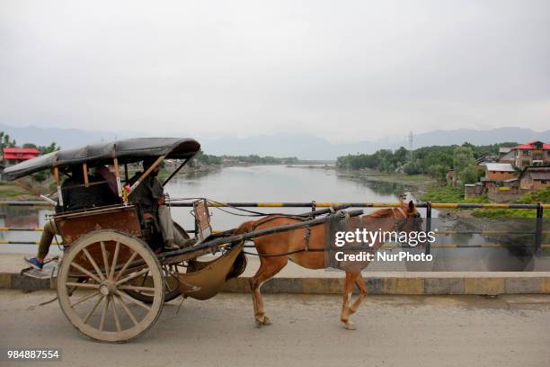 Horse cart can be seen in Sopore town of District Baramulla, Jammu and Kashmir, India, on 27 June 2018.