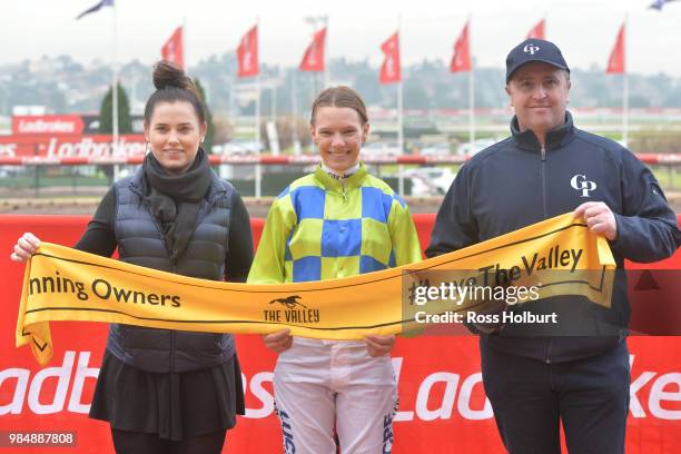 Sponsors & winning connections of the Sheamus Mills Bloodstock Handicap at Moonee Valley Racecourse on June 27, 2018 in Moonee Ponds, Australia.