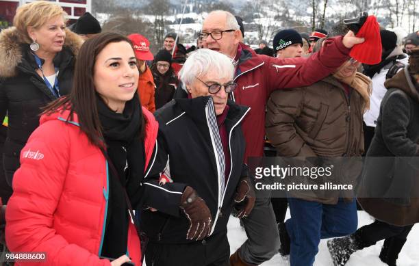 Former Formula 1 boss Bernie Ecclestone on his way to the stands to watch the skiers on the Streif at the Hahnenkamm Race 2018 in Kitzbuehel,...