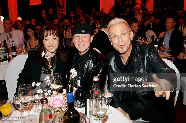 The Scorpions members Klaus Meine and wife Gabi and Rudolf Schenker attend the 'LEA - Live Entertainment Award 2010' at Color Line Arena at Hamburg...