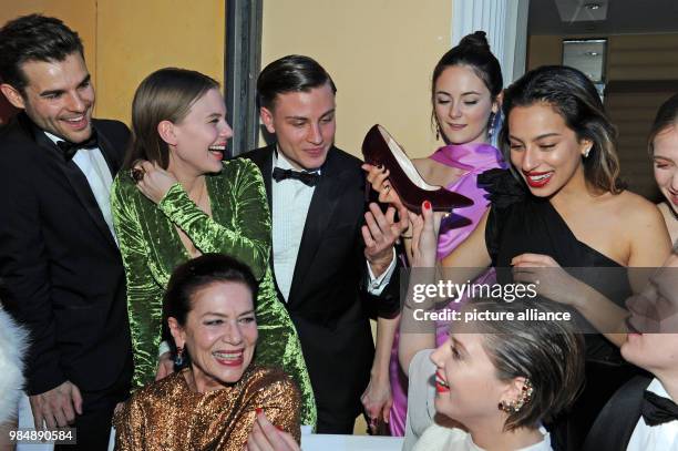 Actors Lucas Reiber , Alicia von Rittberg, Jannik Schuemann, Lea van Acken, Gizem Emre, Hannelore Elsner and Jella Haase celebrating at the 45th...