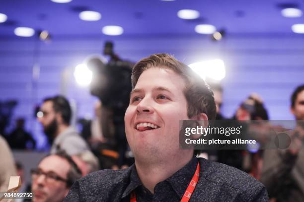 Dpatop - Kevin Kuehnert, the leader of the youth wing of the Social Democratic Party of Germany , Jusos, smiles during an extraordinary federal party...
