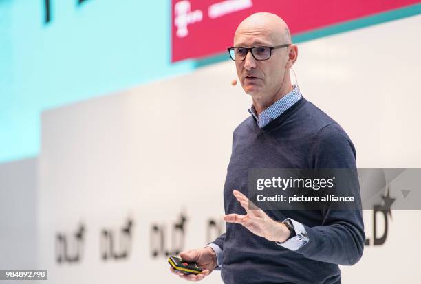 Timotheus Hoettges, Chief Executive of Deutsche Telekom AG, speaking on the subject "Reconquer Connectivity - The Renaissance Of The Telco" at the...