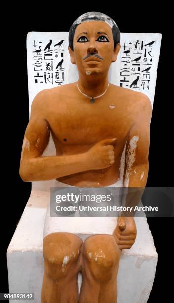 Painted limestone statue of Rahotep a Prince in ancient Egypt during the 4th dynasty. He was probably a son of Pharaoh Sneferu. The statue was...