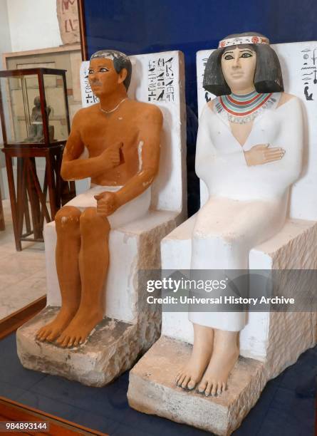 Painted limestone statue of Rahotep and Nofret. Prince Rahotep was a Prince in ancient Egypt during the 4th dynasty. He was probably a son of Pharaoh...