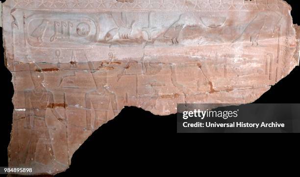 Sandstone relief. Commemorating an expedition to obtain Turquoise or copper in the reign of King Sahure. Wadi Maghara. Sinai. Egypt. Vth Dynasty....