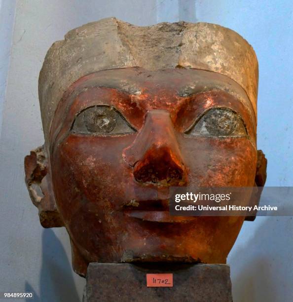 Ancient Egyptian statue remain showing bust of Queen Hatshepsut who ruled Egypt from 1479 to 1458 B.C. 18th dynasty. The New Kingdom.