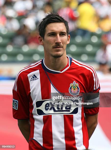 Sacha Kljestan of Chivas USA looks on prior to their MLS match against the New York Red Bulls at the Home Depot Center on April 10, 2010 in Carson,...