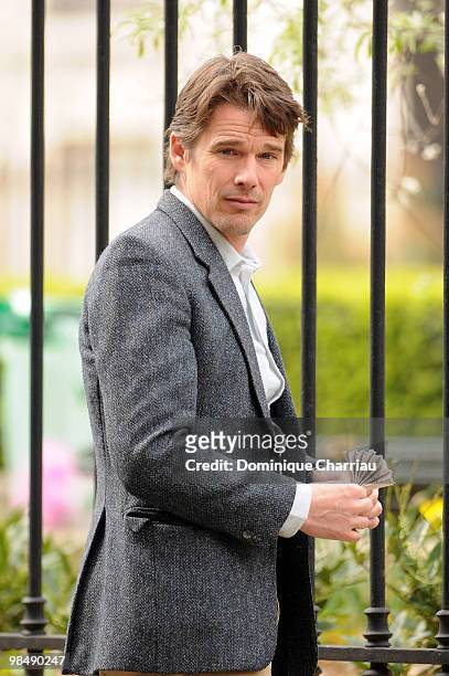 Actor Ethan Hawke on location for 'The Woman in the Fifth' in Paris on April 15, 2010 in Paris, France.