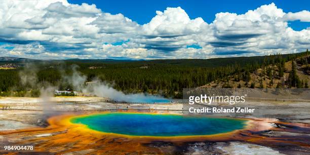 the grand prismatic spring in yellowstone national park, wyoming, north america. - midway geyser basin stock pictures, royalty-free photos & images