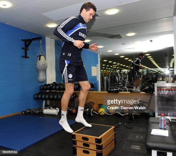 Michael Ballack of Chelsea in the gym after a training session at the Cobham training ground on February 26, 2010 in Cobham, England.