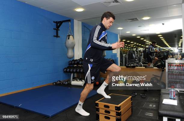 Michael Ballack of Chelsea in the gym after a training session at the Cobham training ground on February 26, 2010 in Cobham, England.