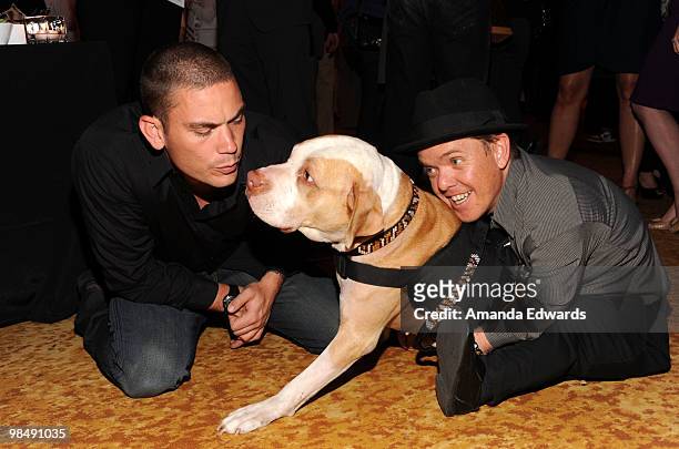 Animal Planet's Donald Schultz of "Wild Recon" and Shorty Rossi and his dog Hercules of "Pit Boss" attend the Discovery Channel Upfront presentation...