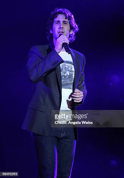 Musician Josh Groban performs with Lady Anrebellum at The Wiltern on April 15, 2010 in Los Angeles, California.